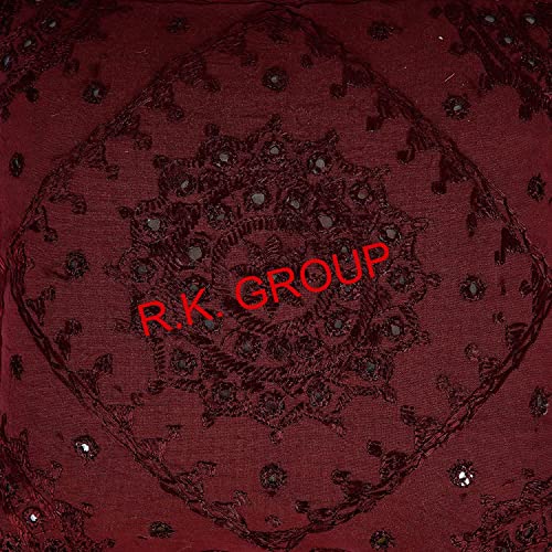 Home Furnishing Decorative Heavy Handmade Embroidered and Mirror Work Indian Cotton Maroon Throw Pillow Cushion Covers (Size : 16 X 16 Color : Maroon) - color: Maroon, size: 16" x 16" (Pack of 1)