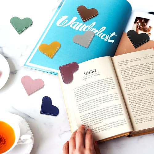 8Pcs Leather Heart Bookmarks for Women Corner Book Marks for Book Lovers - style: 8 PCS