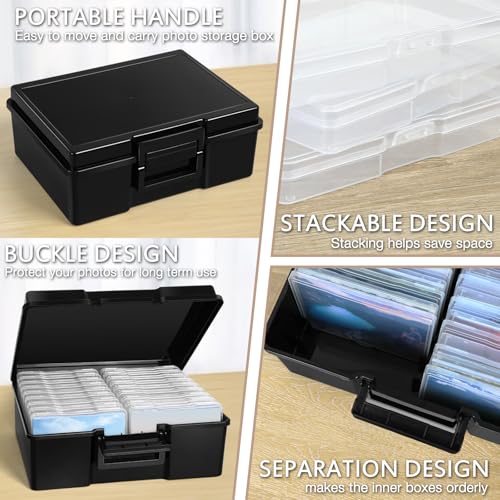 Photo Storage Box 5 x 7 Inches, 18 Inner Extra Large Photo Organizer With Dividers, Acid-Free Photo Storage Containers, Craft Storage Box for Protect Photos, Crafts, Seed, Stamps - color: Black+Clear