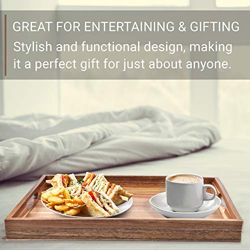 Acacia Wood Serving Tray with Handles (17 Inches) – Decorative Serving Trays Platter for Breakfast in Bed, Lunch, Dinner, Appetizers, Patio, Ottoman, Coffee Table, BBQ, Party –Great for Lap &Couch - color: Set of 1