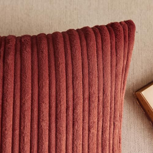 Kevin Textile Striped Corduroy 16”x16” Pillow Covers 2 Pack, Burnt Brick - color: Burnt Brick, size: 16" x 16" (Pack of 2)