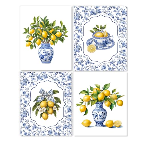 LUKIPOM Chinoiserie Lemon Wall Art Posters Set of 4 Unframed - color: Color 004