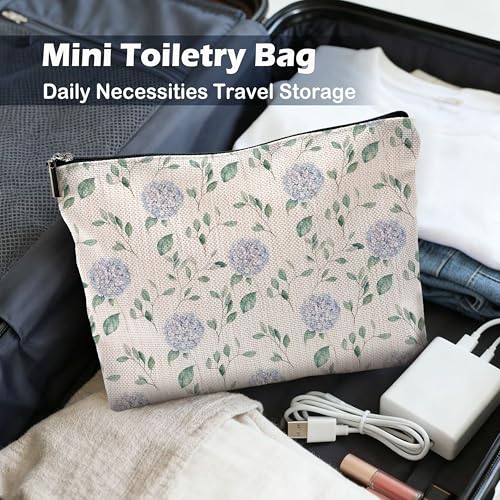 Blue Hydrangea Floral Makeup Bag, Aesthetic Preppy Flower Cosmetic Bags Toiletry Bag for Women, Hydrangea Gifts Makeup Pouch - color: Flower - hydrangea blue