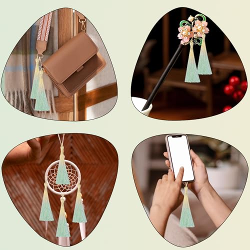 50Pcs 5 Inch Bulk Bookmark Tassel Kit for Graduation, Keychain(Beige Green) - color: Beige&green
