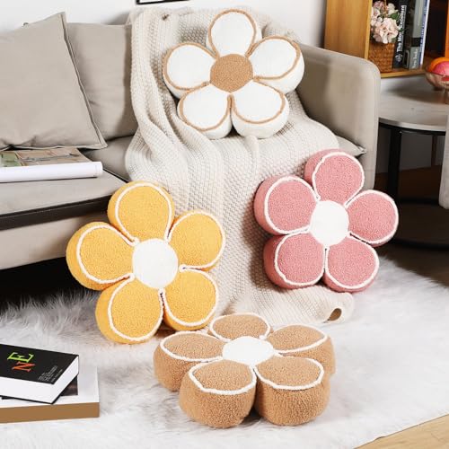Menkxi 2 Pack Flower Pillows Cute Flower Shaped Pillows Daisy Pillow Throw Soft Floor Cushion for Living Room Bedroom Sofa Couch Winter Warm Decoration 15.7 Inch(Pink) - color: Pink
