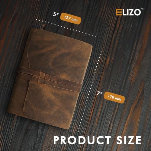 ELIZO Vintage Leather Bound Journal for Men & Women, Book of Shadows Grimoire Journal, Strap Closure-200 Handmade Deckle Edge Pages Genuine Leather Sketchbook Notebook, Teak Brown, 5X7 Inches - size: 5x7 (Strap Closure)