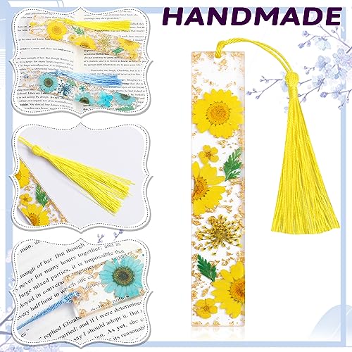 Bookmarks for Women, Kaluofan 2PCS Book Markers for Reading, Durable Handmade Dried Flower Resin Bookmarks with Tassels, Pretty and Increase Reading Interest - color: C, size: 2PCS
