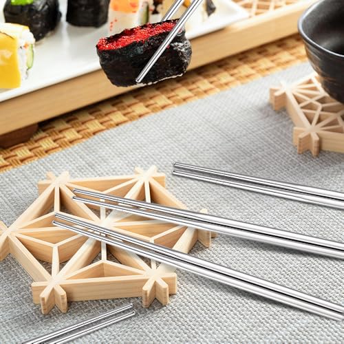 10 Pairs Chopstick Set Stainless Steel 304 Silver Reusable Chop Sticks Lightweight Metal Tableware Square Non-Slip Dishwasher Safe Kitchen Dinning Utensils Gift - size: 10 Pairs 9.06 Inches