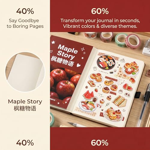 30-Sheet Foodie & Dreamcore Aesthetic Sticker Book - Maple Story Theme Die-Cut Decals with Shimmer, Tactile & Smooth Finishes for Journaling, Scrapbooking, Planners, Vision Boards & DIY Crafts - color: Syrup