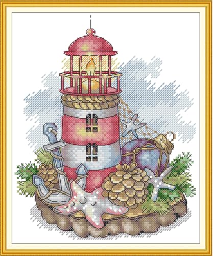 CROSSDECOR Cross Stitch Kits for Adults,Stamped Cross Stitch Kits,DIY Needlepoint Kits for Beginners Counted Embroidery Craft Supplies for Home Décor,Lighthouses 7.8×10.2in - color: Lighthouses 7.8×10.2in