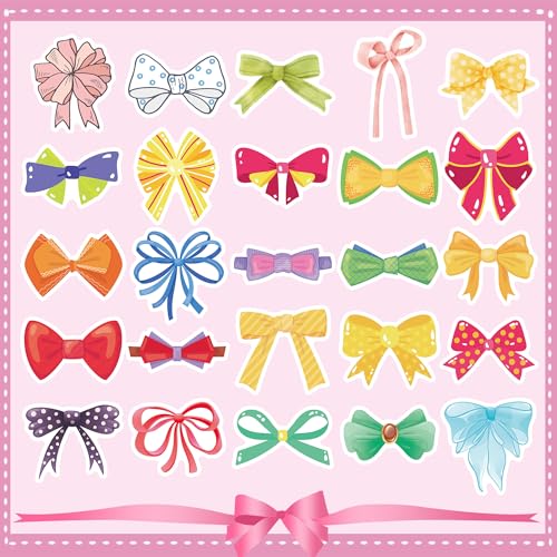 50PCS Colorful Coquette Bow Stickers, Cute Bow Tie Vinyl Decals, Waterproof Aesthetic Stickers for Adults Women Girls Water Bottle Laptop Scrapbook Phone Decor Party Favors Birthday Gifts - color: Bow