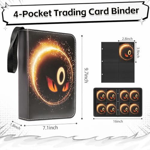 Black Trading Card Binder for Card Collectors, 4-Pocket 240 Cards - color: Black, size: Small