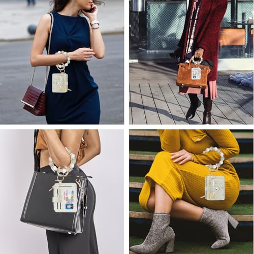 COOLANS Silicone Bracelet Wristlet Wallet Credit Card Holder RFID ID Window Key Ring Tassel Slim Wallet Women Keychain Purse - color: Grey Stamp