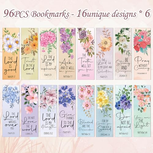 Bible Verse Bookmarks Gifts - 96 Pcs Inspirational Scripture Christian Bookmark Religious Motivational Flower Book Mark Page Clips Gift for Women Men Bible Study Church Readers Book Lovers - color: Bible Verse
