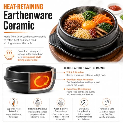 XICHENGSHIDAI Korean Stone Bowl, Dolsot with Tray, 27 Oz, Black - size: 800ml