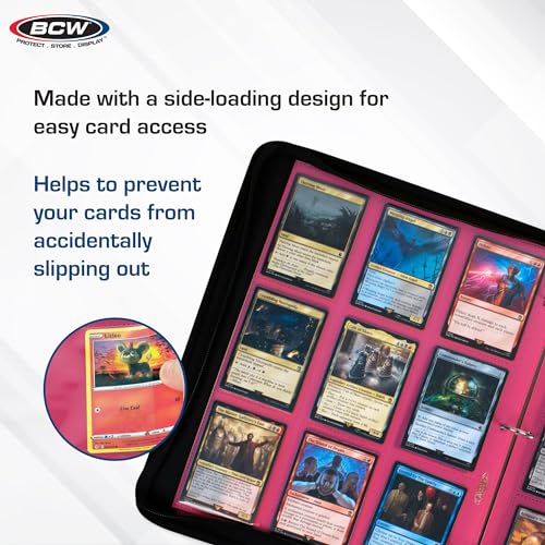 BCW Double-Sided 9-Pocket Pages Holder - 10 Pink Pages | Trading Card Binder Sheets | Secure Side Loading | Ideal Card Storage and Display Solution - color: Pink