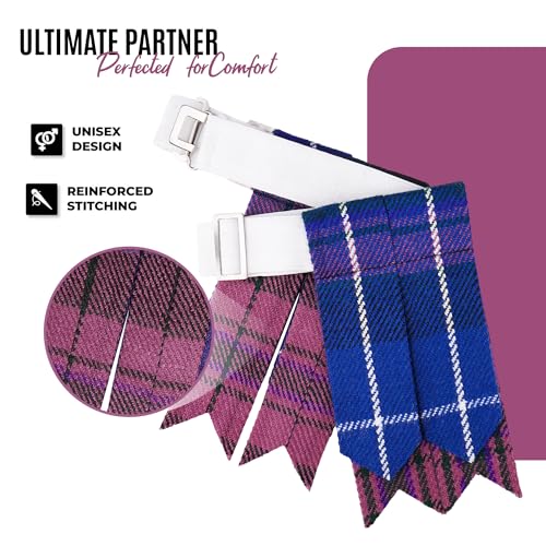 EZE Kilt Flashes for Men with Heavy Buckle Adjusters, Plain & Tartan Kilt Sock Flashes Acrylic Wool - color: Pride of Scotland