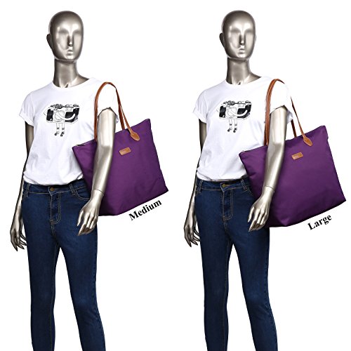 Water Resistant Light Weight Nylon Tote Bag Handbag - color: Purple, size: Medium