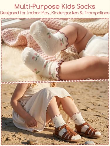 Aroveea Toddler Socks Non Slip Grip Baby Girls Kids Ankle Cute 12 Pack - color: Cream Ruffle, size: 1-3T