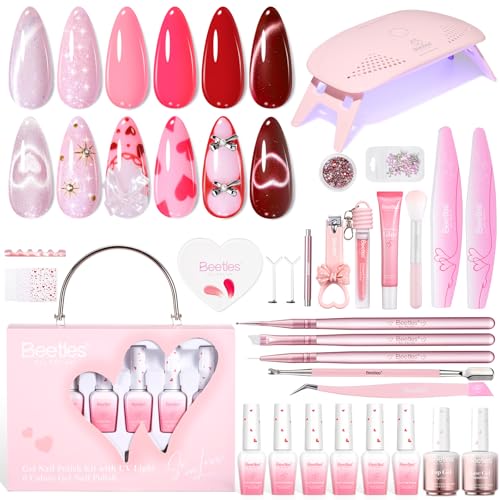 Beetles 30 Pcs Gel Nail Polish Kit with U V Light - 6 Colors Nails Kit - color: D-Sweet Date