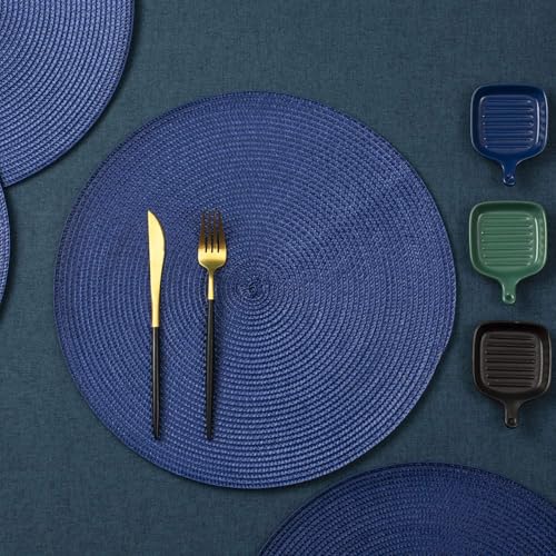 AHHFSMEI Round Placemats Set of 8 Heat Resistant Washable Non-Slip Woven Braided Table Mats for Dining Table Kitchen & Home Decor (Navy Blue,8) - color: Navy Blue, size: Set of 8