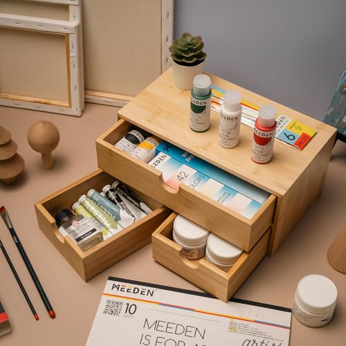 MEEDEN Bamboo Desk Organizer with Drawers: Desktop Storage Container - color: 3 Drawers