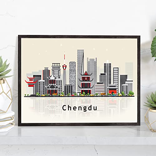Pera Print Chengdu Poster, China Illustration Skyline City Poster, Modern Skyline Chengdu Poster, Cityscape and Landmark Print, Home-Office Wall Art Decoration - 18x24 Inches - color: Chengdu - China, size: 24"L x 18"W