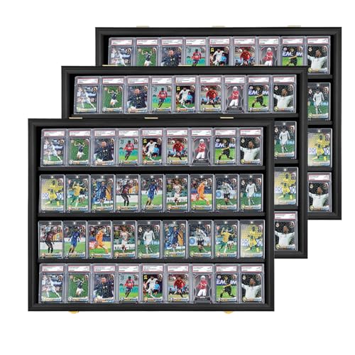 36 Graded Sports Card wall-Mount Display case for Shows, Black, 3pc - size: 36 Card - Black - Horizontal 3Pack