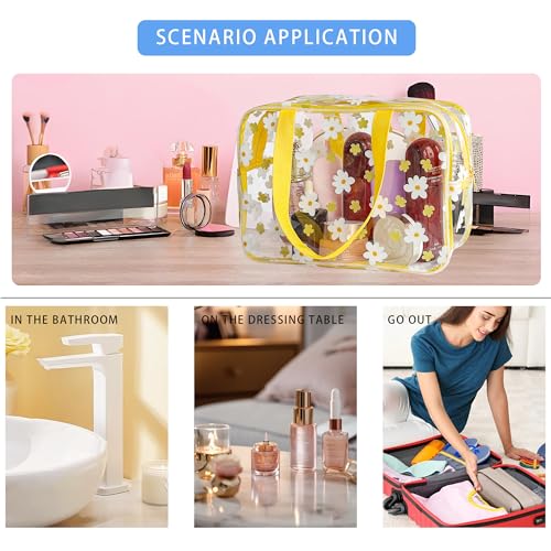 Flower Makeup Bag - Clear Printable Vinyl Cosmetic Pouch,11.81x4.3x8.26inches Waterproof Small Clear Gift Bags for Travel & Organizer (Yellow+White Flowers) - color: Yellow+White Flowers