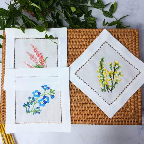 HCRAFT Embroidered Cocktail Napkins, Mixed Hyacinth Bulbs Coasters 6x6 in