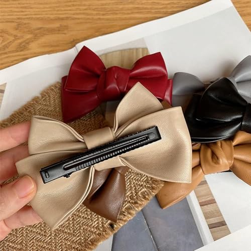 2Pcs Black PU Leather Bow Hair Clip, Korean Style Hairpin,Clips and Barrettes,Hair Accessories