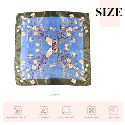 35 Inches Silk Head Scarf-Satin Hair Scarves Silk Bandana Scarf Headscarf for Women's Fashion Scarves - color: Butterfly Flowers