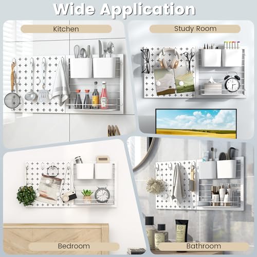 Goplus Peg Board, Metal Pegboard Kit with 2 Pegboard Panels, 12 Accessories, Storage Rack, 2 Storage Containers, Magnets & Hooks, White Pegboard Wall Organizer for Office Kitchen Home