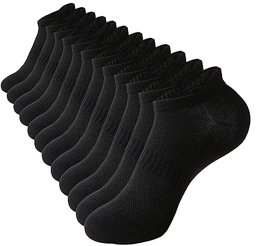 ACCFOD Womens Ankle Socks Athletic Running Low Cut Socks With Tab 6 Pairs - color: Black, size: 9-11