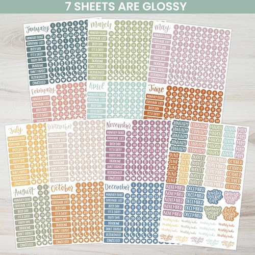 bloom daily planners Calendar Essentials Planner Stickers - 8 Sheets, 1629 Stickers Per Pack! - Color Coordinating Monthly Headings, Dates, Icons, Etc. - Retro Rainbow - color: Retro Rainbow