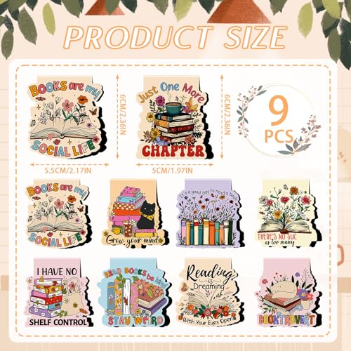 Wxiben Book Lover Magnetic Bookmark - 9Pcs Flower Book Mark Magnets Cute Cat Floral Bookmarks Magnetic Bookish Magnets Book Markers Page Clip Gifts for Women Teen Students Teacher Reading Office - style: Book Lover
