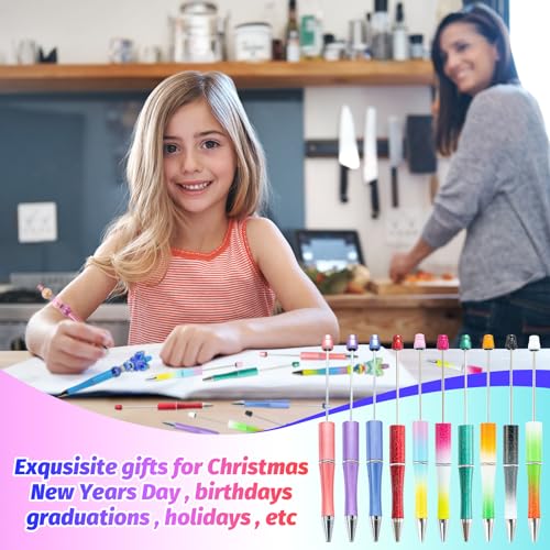 300 Pieces DIY Beadable Pen Kit – 100 Plastic Ballpoint Pens with Refills & Bags – School Supplies, Office Accessories & Decorative Items for Students & Teachers (Gradient) - color: B-Multicolor 02, size: 100