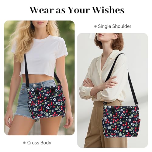 Crossbody Shoulder Bag for Women - Water Resistant Casual Handbag Purse with Multiple Pockets, Adjustable Strap - color: Cherry Butterfly