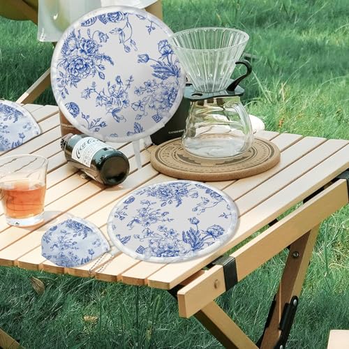 4 Styles Flower Round Foldable Hand Fan Japanese Foldable Fan Style Handheld Compact Cooling Fans,Round Folding Fan for Outdoor Games,Xmas Decoration,Festival,Party Favors,Travel,Events - color: Blue flowers