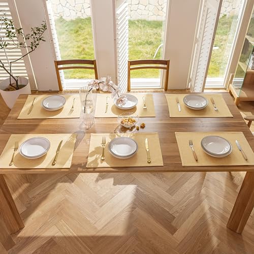 Demetex Placemats Set of 6 Yellow Linen Table Mats Heat Resistant Cloth Place Mats for Dining Room Kitchen Tables, Yellow - color: Yellow, size: Placemats set of 6