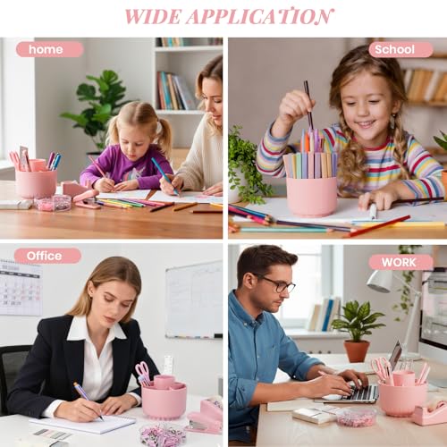 Pink Desk Accessories, 11Pcs Desk Organizer with 360° Rotating Pen Holder