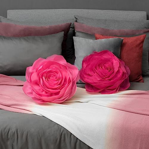 JWH 3D Flower Throw Pillow Cover, Hot Pink, 14x14 Inch - color: Hot Pink, size: 14" x 14" (Pack of 1)