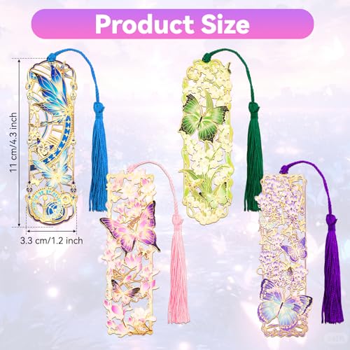 4 Pieces Metal Butterfly Series Bookmark, Perfect for Women Readers (BKM-064-F4) - color: Butterfly Series