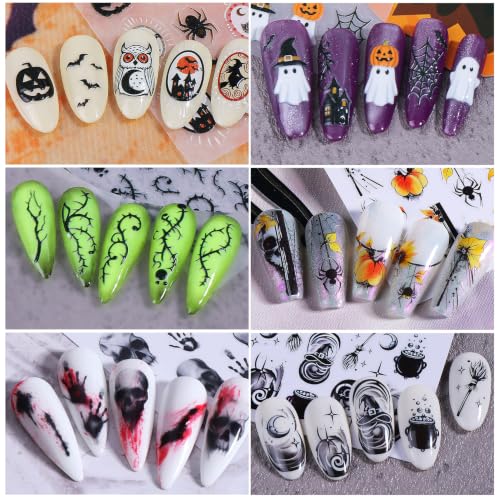 Gothic Halloween Nail Art Stickers 10PCS Spooky 3/5D Self-Adhesive Nail Decals Skull Ghost Pumpkin Owl Bat Spider Web Horror Nail Supplies Manicure Decorations DIY Halloween Designs for Women - style: Halloween Ghost Pumpkin