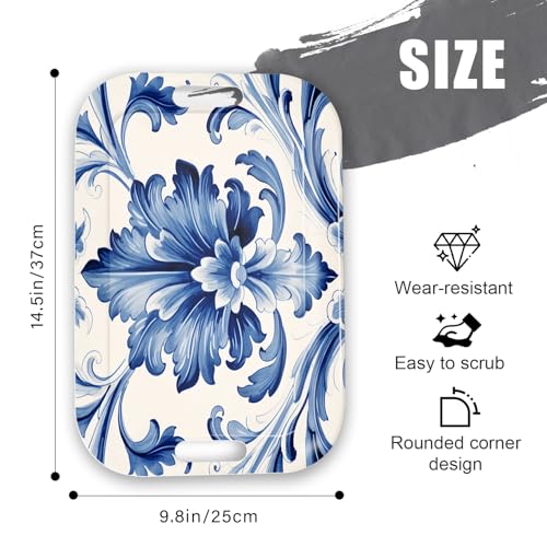 Serving Trays with Handles, 14.5 x 9.8 inch Rectangular Plastic Tray for Restaurant, Kitchen, Blue and White Pattern - color: Blue and White Pattern