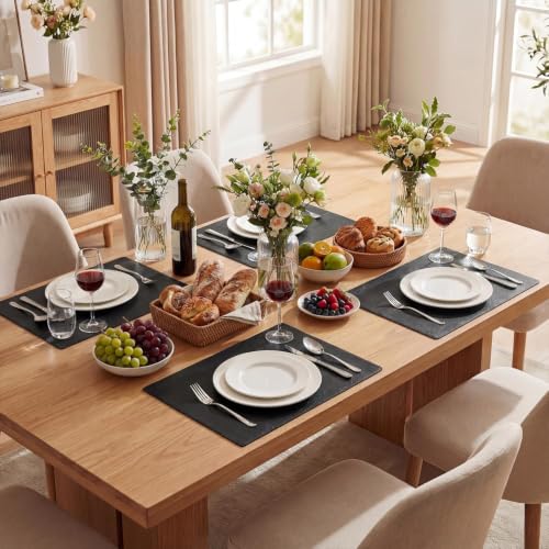 Artoid Mode Black Faux Leather Placemats Set of 4 - color: Black, size: 12" x 18", Rectangular Set of 4