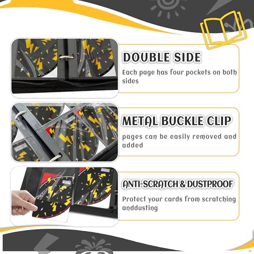 Trading Card Binder 4 Pocket,Card Binder 400 Pockets,Card Book Holder Cards with 50 Removable Sleeves,3-Ring Zip Design MTG/TCG/Sport Collectible Trading Card Albums Gifts for Boys and Girls (Black) - color: Black, size: Small