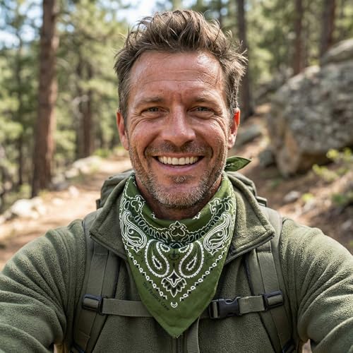 The Peacock Crew Premium Soft Cotton Bandanas Pack for Men and Women Paisley 22 x 22 inches - color: Pack of 10 Olive Green
