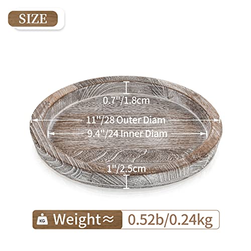 Hanobe Decorative Coffee Table Tray, Round Wood Candle Holder Plate - color: White Washed