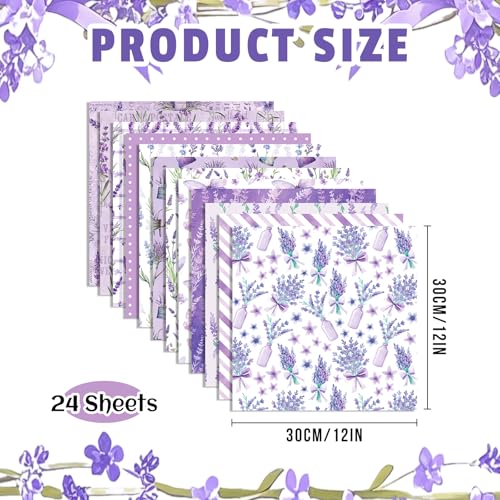 24 Sheets Lavender Scrapbook Paper 12''×12'' Double-Sided Pattern Paper